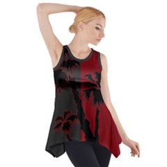 Red And Grey Silhouette Palm Tree Side Drop Tank Tunic by LoolyElzayat