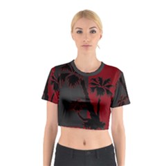 Red And Grey Silhouette Palm Tree Cotton Crop Top by LoolyElzayat