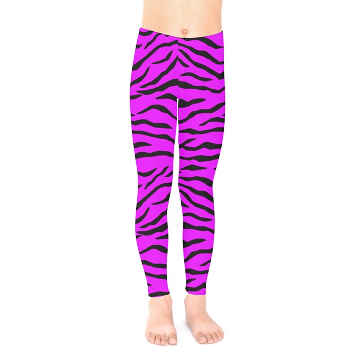 Hot Neon Pink and Black Tiger Stripes Kids  Legging