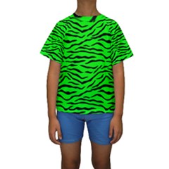 Bright Neon Green And Black Tiger Stripes  Kids  Short Sleeve Swimwear