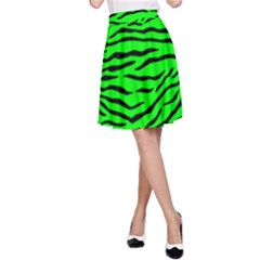 Bright Neon Green And Black Tiger Stripes  A-line Skirt