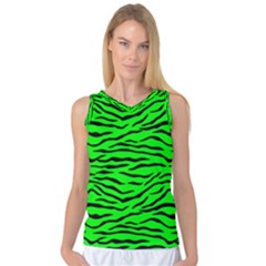 Bright Neon Green And Black Tiger Stripes  Women s Basketball Tank Top by PodArtist