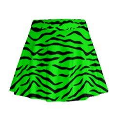 Bright Neon Green And Black Tiger Stripes  Mini Flare Skirt by PodArtist