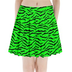 Bright Neon Green And Black Tiger Stripes  Pleated Mini Skirt by PodArtist