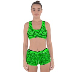 Bright Neon Green And Black Tiger Stripes  Racerback Boyleg Bikini Set
