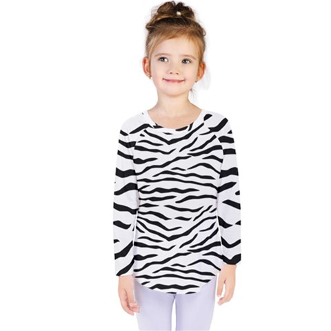 Black And White Tiger Stripes Kids  Long Sleeve Tee by PodArtist