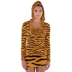 Orange And Black Tiger Stripes Long Sleeve Hooded T-shirt by PodArtist