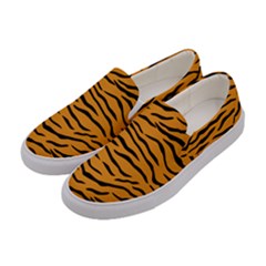 Orange And Black Tiger Stripes Women s Canvas Slip Ons by PodArtist