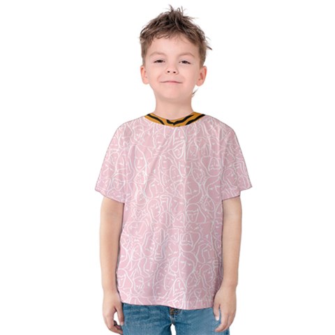 Elios Shirt Faces In White Outlines On Pale Pink Cmbyn Kids  Cotton Tee by PodArtist