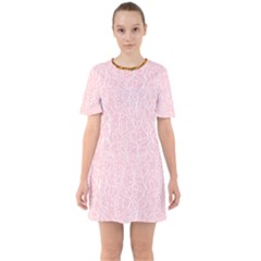 Elios Shirt Faces In White Outlines On Pale Pink Cmbyn Sixties Short Sleeve Mini Dress by PodArtist