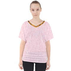 Elios Shirt Faces In White Outlines On Pale Pink Cmbyn V-neck Dolman Drape Top by PodArtist