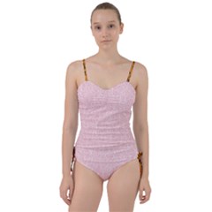 Elios Shirt Faces In White Outlines On Pale Pink Cmbyn Sweetheart Tankini Set by PodArtist