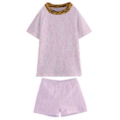 Elios Shirt Faces In White Outlines On Pale Pink Cmbyn Kids  Swim Tee And Shorts Set by PodArtist