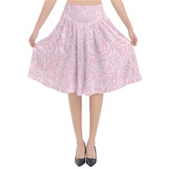 Elios Shirt Faces In White Outlines On Pale Pink Cmbyn Flared Midi Skirt by PodArtist