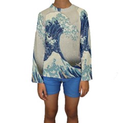 The Classic Japanese Great Wave Off Kanagawa By Hokusai Kids  Long Sleeve Swimwear by PodArtist