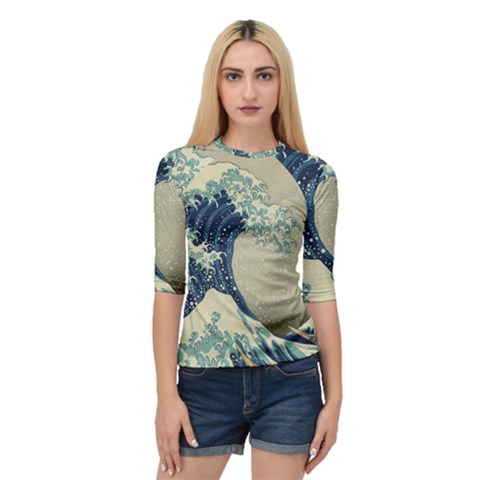 The Classic Japanese Great Wave Off Kanagawa By Hokusai Quarter Sleeve Raglan Tee by PodArtist