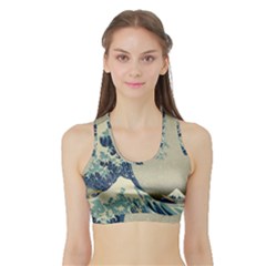 The Classic Japanese Great Wave Off Kanagawa By Hokusai Sports Bra With Border by PodArtist
