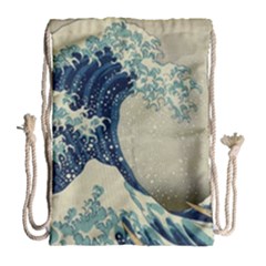 The Classic Japanese Great Wave Off Kanagawa By Hokusai Drawstring Bag (large) by PodArtist