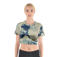 The Classic Japanese Great Wave Off Kanagawa By Hokusai Cotton Crop Top by PodArtist