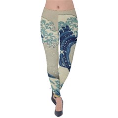 The Classic Japanese Great Wave Off Kanagawa By Hokusai Velvet Leggings by PodArtist