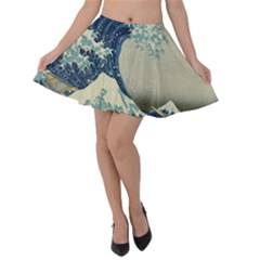 The Classic Japanese Great Wave Off Kanagawa By Hokusai Velvet Skater Skirt by PodArtist