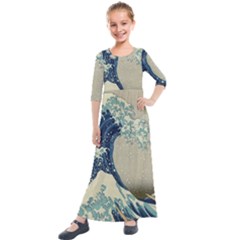 The Classic Japanese Great Wave Off Kanagawa By Hokusai Kids  Quarter Sleeve Maxi Dress by PodArtist