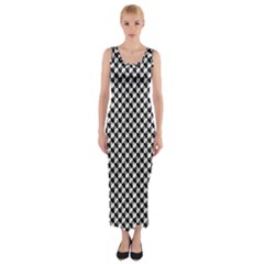 Black And White Checkerboard Weimaraner Fitted Maxi Dress by PodArtist