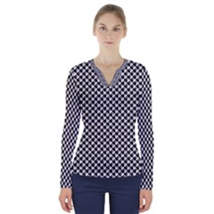 Black And White Checkerboard Weimaraner V-neck Long Sleeve Top by PodArtist