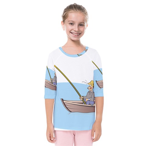 Fishing Fish Fisherman Boat Mare Kids  Quarter Sleeve Raglan Tee by Sapixe