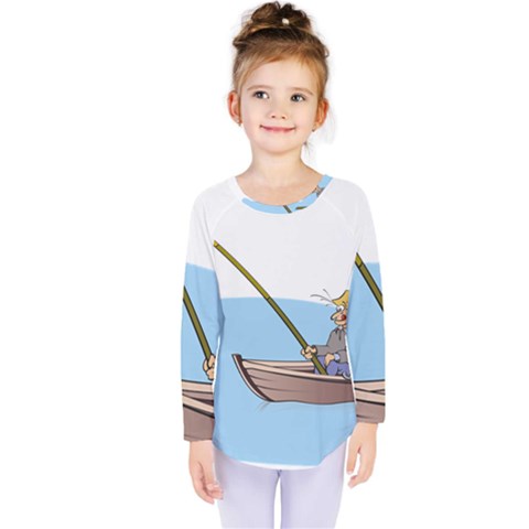 Fishing Fish Fisherman Boat Mare Kids  Long Sleeve Tee by Sapixe