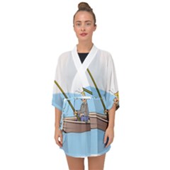 Fishing Fish Fisherman Boat Mare Half Sleeve Chiffon Kimono by Sapixe