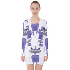 Cat Clipart Animal Cartoon Pet V-neck Bodycon Long Sleeve Dress