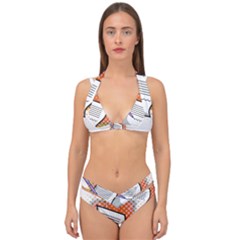 Letter Paper Note Design White Double Strap Halter Bikini Set by Sapixe