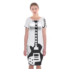 Guitar Abstract Wings Silhouette Classic Short Sleeve Midi Dress by Sapixe