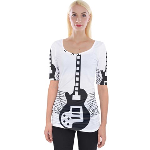 Guitar Abstract Wings Silhouette Wide Neckline Tee by Sapixe