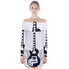 Guitar Abstract Wings Silhouette Long Sleeve Off Shoulder Dress by Sapixe