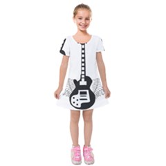 Guitar Abstract Wings Silhouette Kids  Short Sleeve Velvet Dress by Sapixe