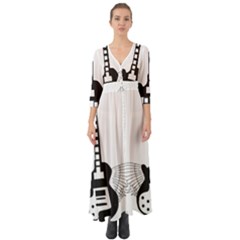 Guitar Abstract Wings Silhouette Button Up Boho Maxi Dress by Sapixe
