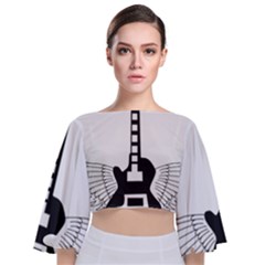 Guitar Abstract Wings Silhouette Tie Back Butterfly Sleeve Chiffon Top by Sapixe