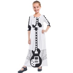 Guitar Abstract Wings Silhouette Kids  Quarter Sleeve Maxi Dress by Sapixe