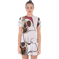 Pug Unicorn Dog Animal Puppy Drop Hem Mini Chiffon Dress