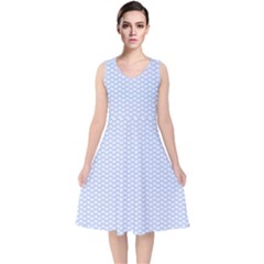 Alice Blue White Kisses In English Country Garden V-neck Midi Sleeveless Dress 