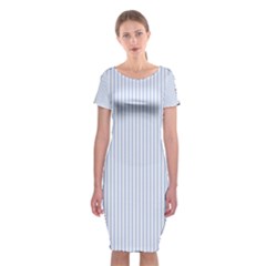 Alice Blue Pinstripe In An English Country Garden Classic Short Sleeve Midi Dress by PodArtist