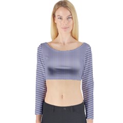 Usa Flag Blue And White Gingham Checked Long Sleeve Crop Top by PodArtist