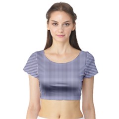 Usa Flag Blue And White Gingham Checked Short Sleeve Crop Top by PodArtist