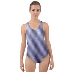 Usa Flag Blue And White Gingham Checked Cut-out Back One Piece Swimsuit by PodArtist