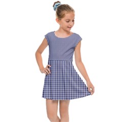 Usa Flag Blue And White Gingham Checked Kids Cap Sleeve Dress by PodArtist