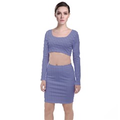 Usa Flag Blue And White Gingham Checked Long Sleeve Crop Top & Bodycon Skirt Set by PodArtist