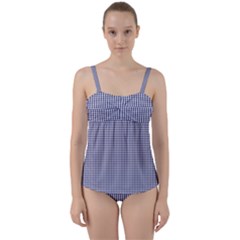 Usa Flag Blue And White Gingham Checked Twist Front Tankini Set by PodArtist