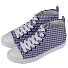 Usa Flag Blue And White Gingham Checked Women s Mid-top Canvas Sneakers by PodArtist